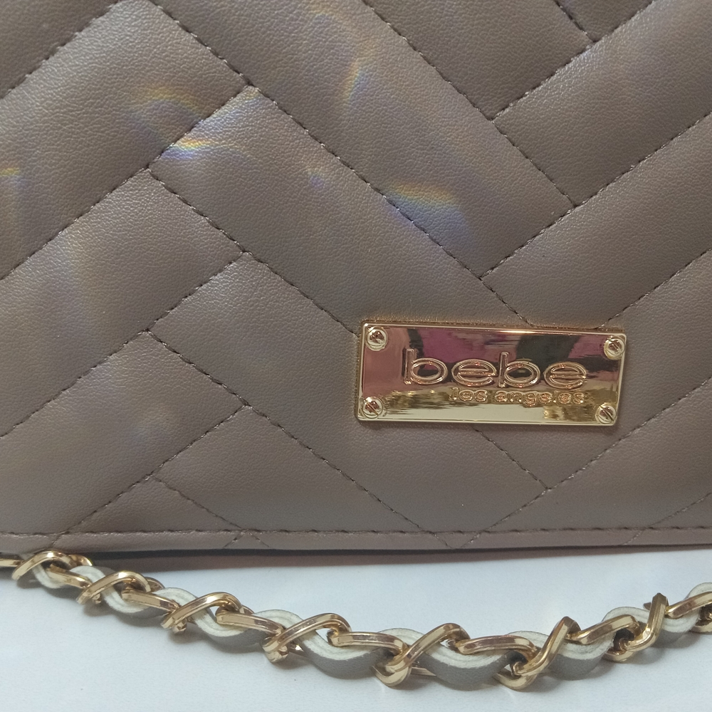 Bebe Taupe Quilted Chain Strap Bag